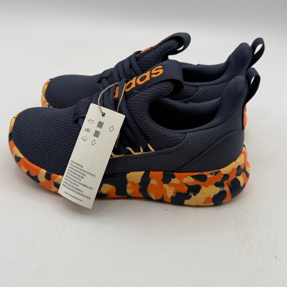 adidas Lite Racer Adapt 7.0 K Shoes Kids Size 1 Navy Orange Running JS2286 - Picture 4 of 8